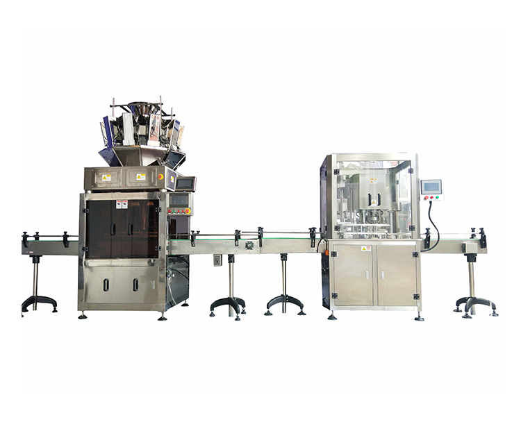 Combined weighing type filling and sealing production line