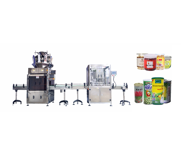 Combined weighing type filling and sealing production line